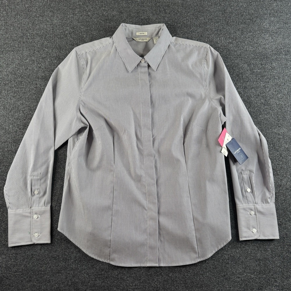 Liz Claiborne Care Free Women XL Stripe Long Sleeve Button Down Wrinkle Resist